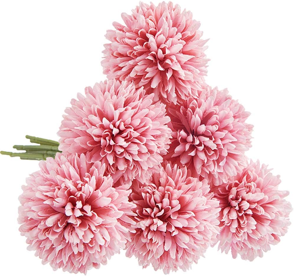 CQURE Artificial Flowers, Fake Flowers Silk Plastic Artificial Hydrangea 6 Heads Bridal Wedding Bouquet for Home Garden Party Wedding Decoration 6Pcs (Deep Pink)