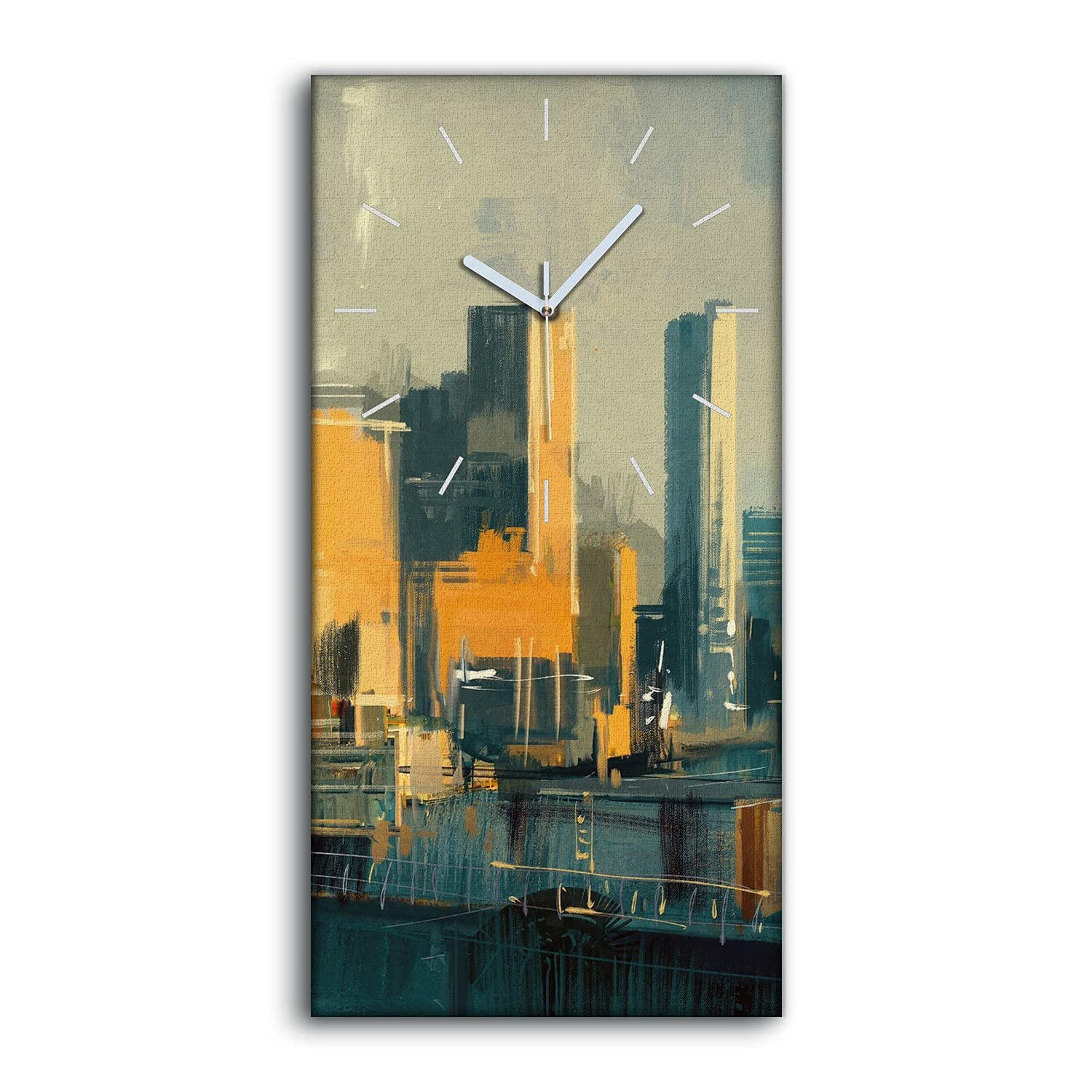 Horloge sur toile art mural moderne gratte-ciel design chic 30x60cm