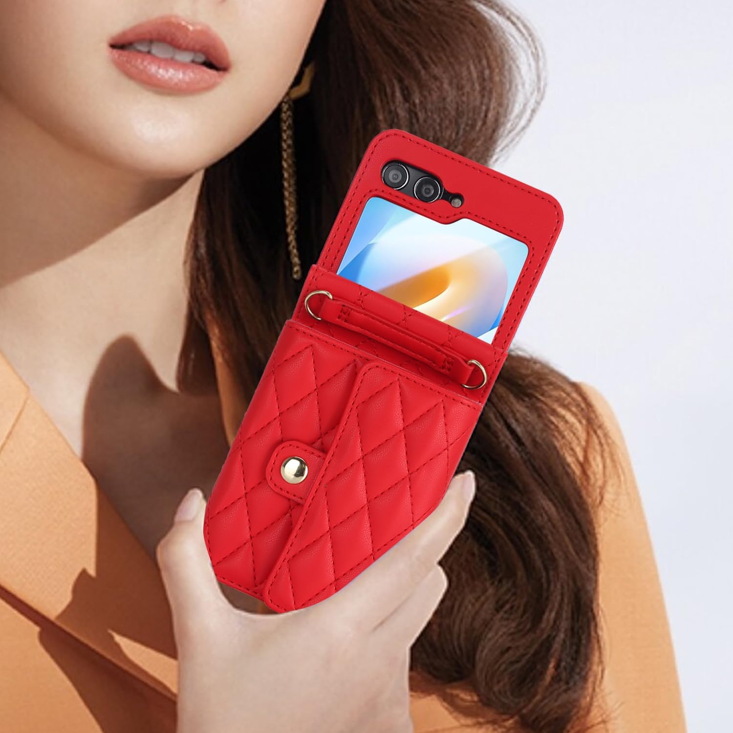 for Samsung Galaxy Z Flip 6 Accordion Crossbody Wallet Case, 4 Card Slots, RFID Blocking, and Adjustable Strap - Stylish and Versatile Accessory for The Modern Chic Woman (Red)