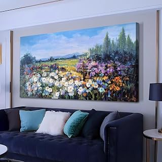 Acocifi Wildflower Wall Art Canvas Rustic Landscape Picture Textured Painting Colorful Scenery Painting Large Artwork for Living Room Bedroom Kitchen Office Home Decor 40"x20"