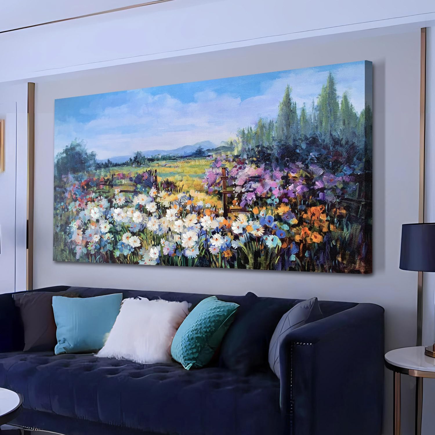 Acocifi Wildflower Wall Art Canvas Rustic Landscape Picture Textured Painting Colorful Scenery Painting Large Artwork for Living Room Bedroom Kitchen Office Home Decor 40"x20"