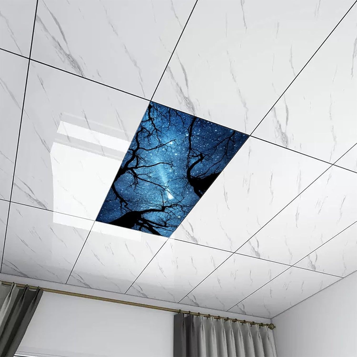 2Pack Night Scene Fluorescent Light Cover for Classroom, Magnetic Drop Ceiling Decorative Film Filter,Eliminate Harsh Glare Causing Eyestrain and Headaches,4 X 2 Feet