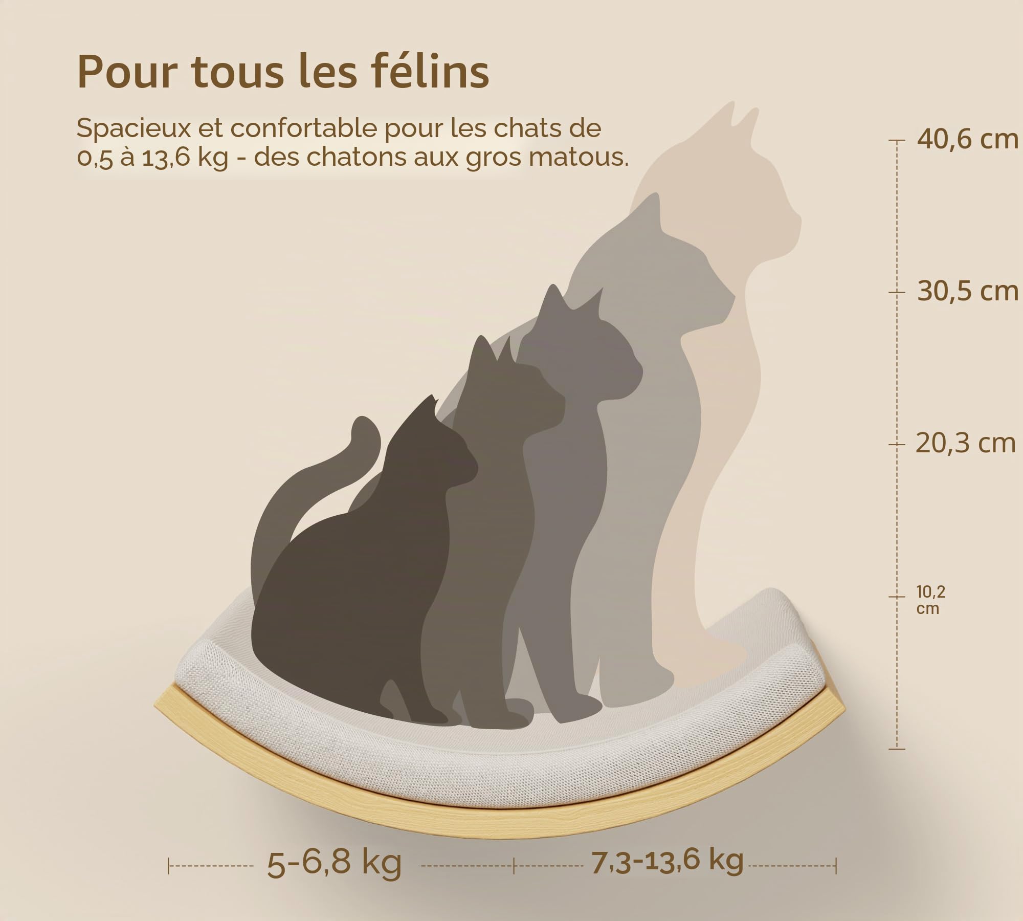 Lot de 3 escaliers muraux pour chat avec 2 marches d'escalade et plates-formes incurvées - En bois - Pour escalade, jouer, dormir