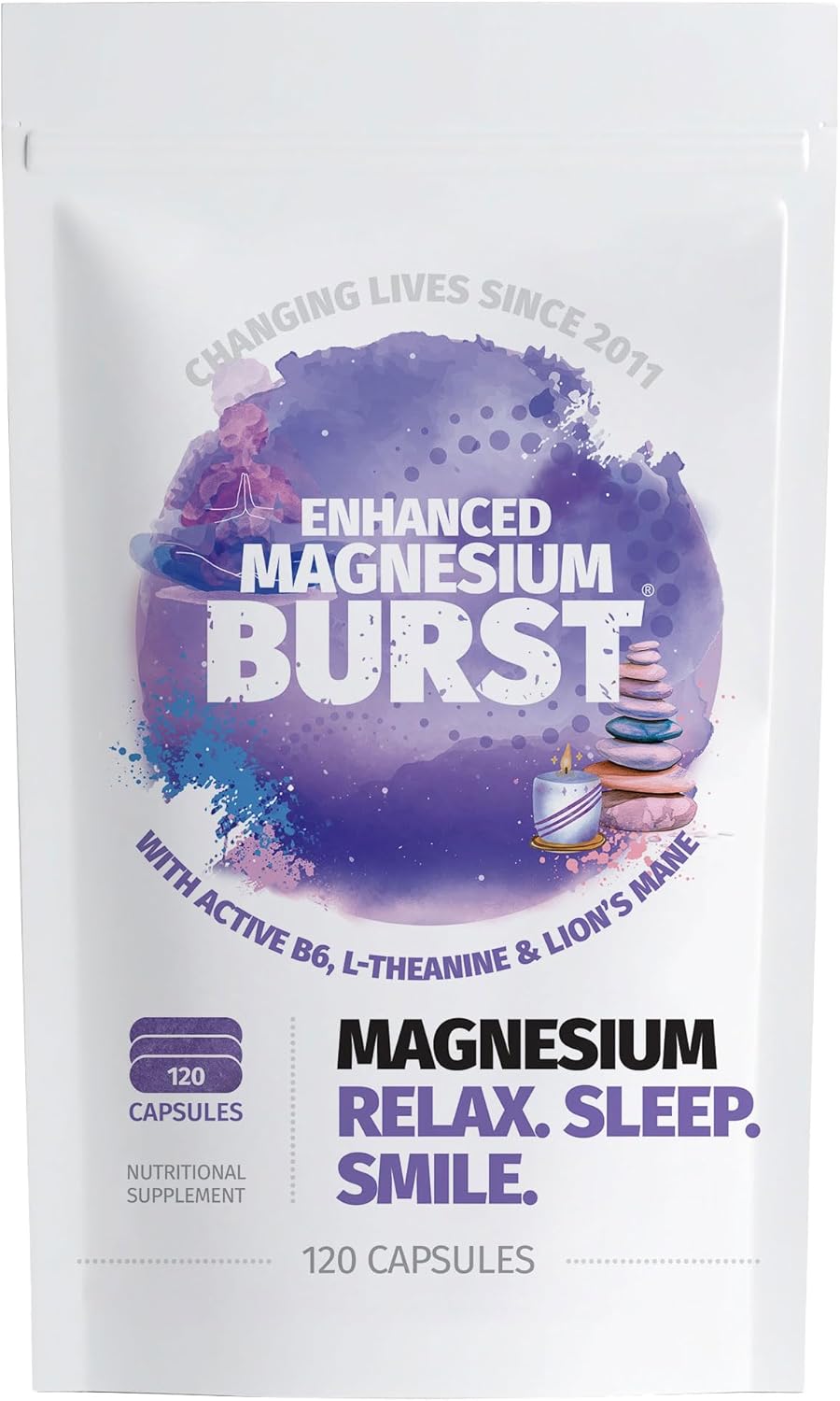 Enhanced Magnesium (Capsules) | Precise 300mg per Serving | Enhancement Blend: Organic Lion's Mane Extract, L-theanine, Active Vitamin B6 | 120 Capsules - by Organic Burst