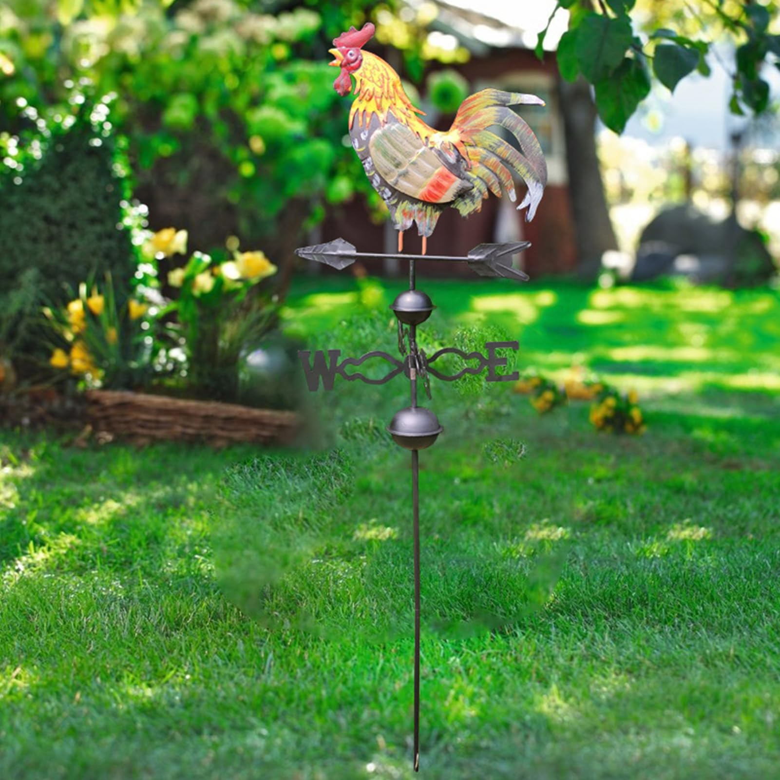 Veleta colorida de gallo de metal con indicador de viento, forma de gallo, 120 x 30 cm