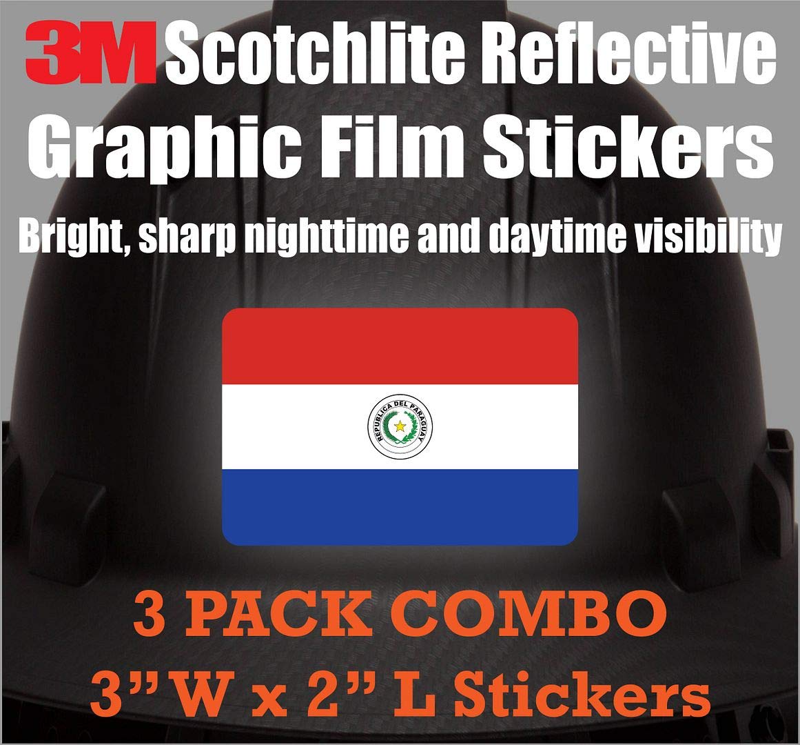 (x3) 3M Reflective Paraguay Flag Stickers | Versatile Safety Decals | Flag of Paraguay Sticker Decals | Perfect for Hard hats, laptops, bikes, toolboxes and more!