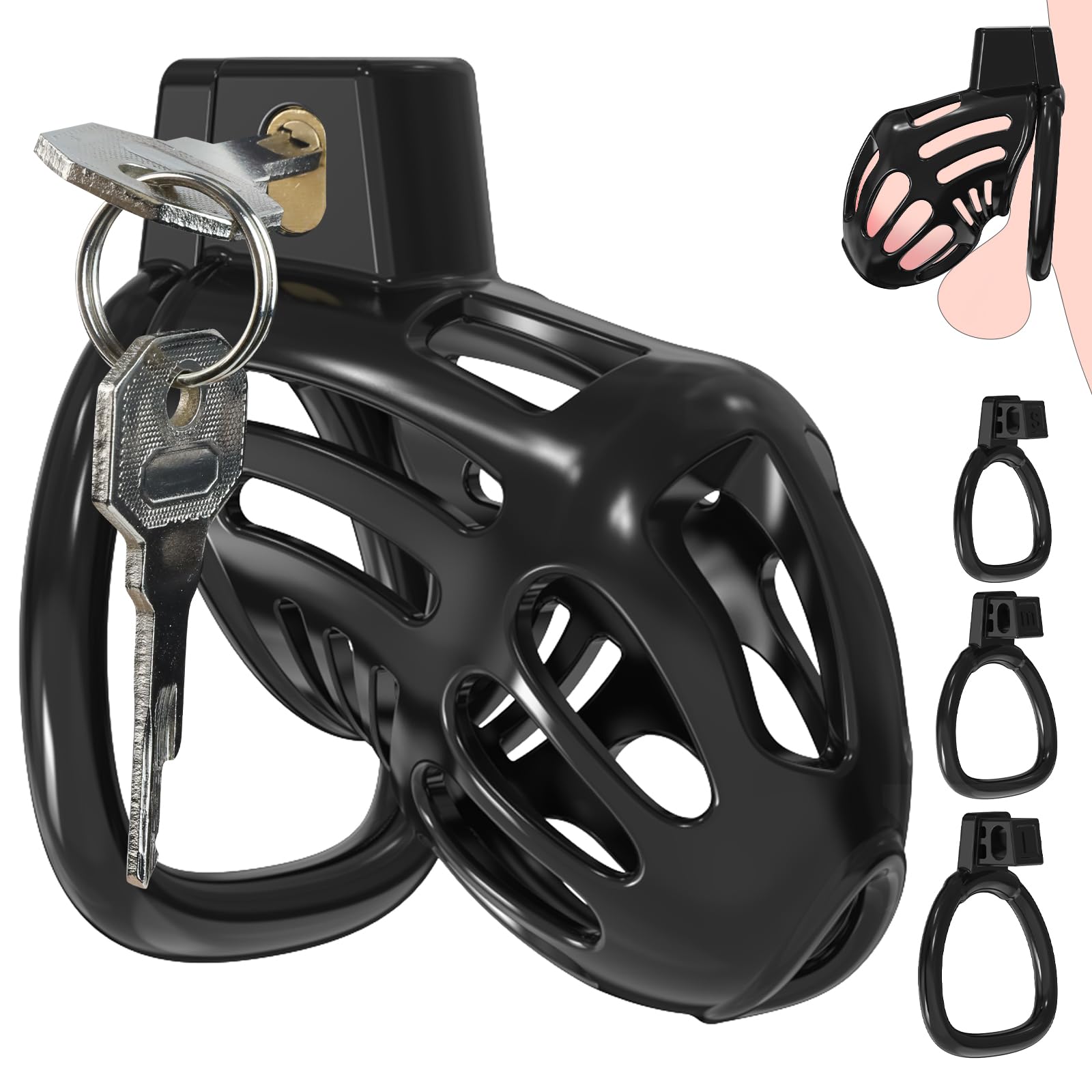 Cage de Chasteté Pénis Sex Toys - Cage à pénis légère Avec Anneaux de 3 Tailles,Chastity Cage Sex Toýs Homme Cock Cage Verrou invisible, Ceinture de Chasteté Homme BDSM Sex Toys pour Couple(noir)