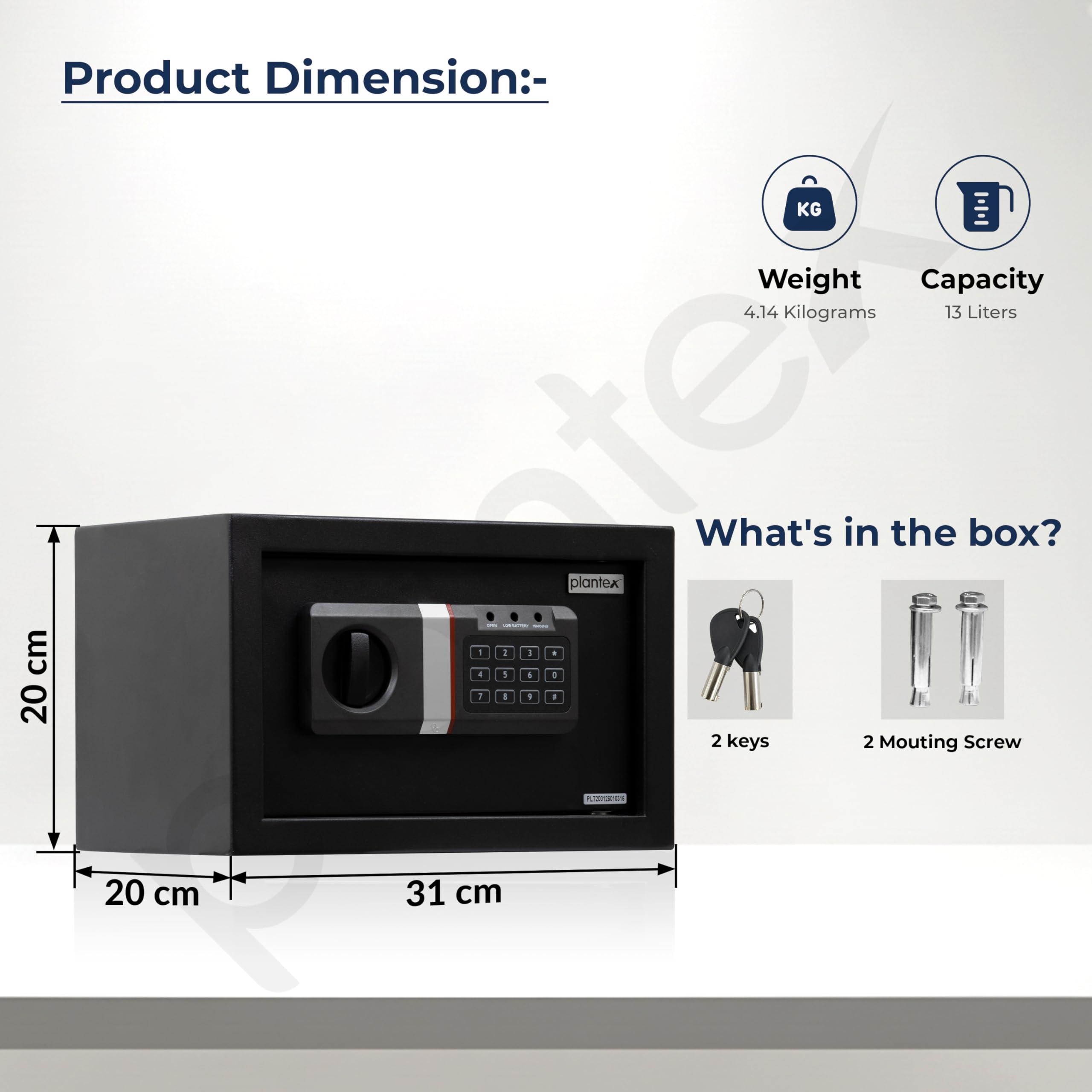 Plantex Safe Locker - Digital Keypad Lock & Emergency Key -2