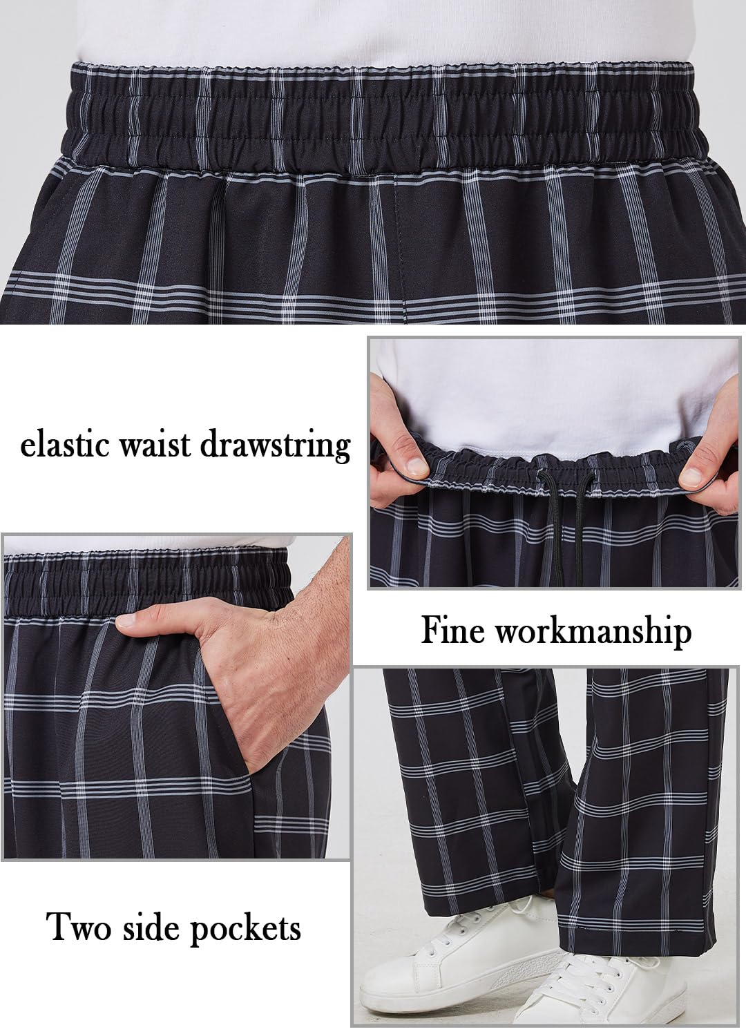 Nanxson Homme Pantalon de Cuisinier Unisexe Tour Pantalon de Travail de Taille Extensible Élastique pour Restauration Hôtel Cantine