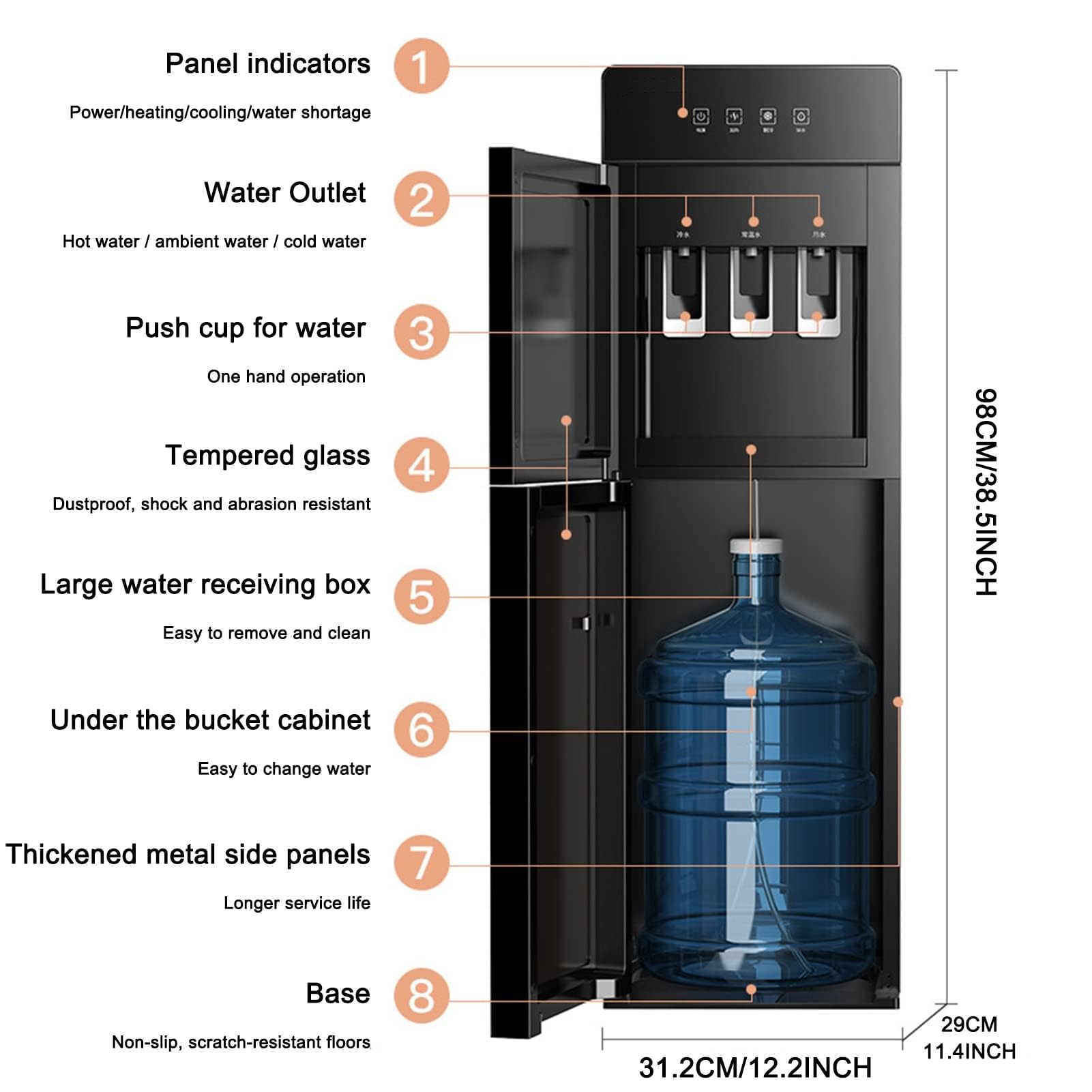 Wasserspender Mit Befüllung Von Unten Und Getränkehalter, 5 Gallonen 3-In-1 Heiß- Und Kaltwasserkühler Für Zuhause, Büro, Kaffee, Tee, Bar, Wohnheim,001