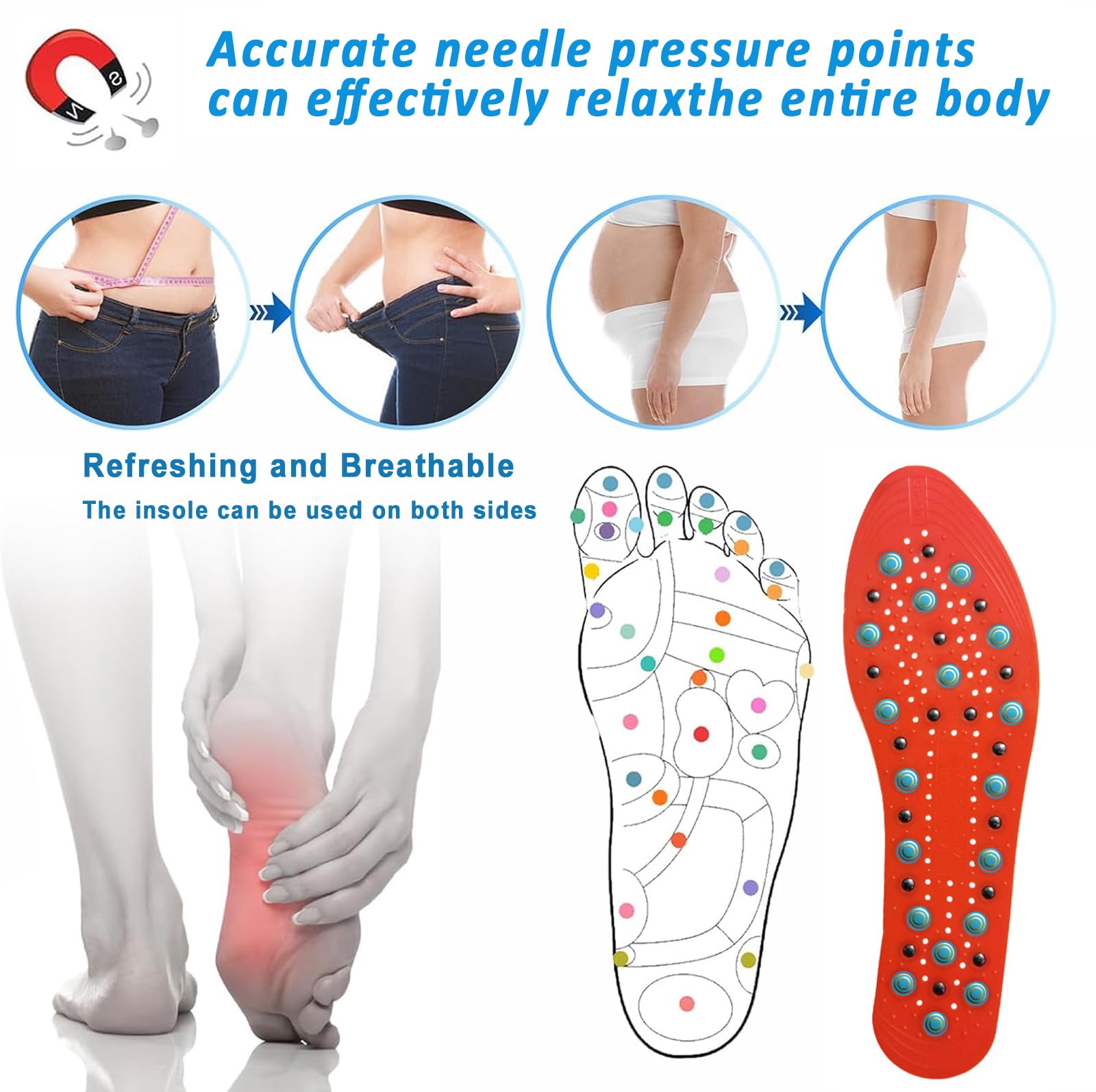 Solette per dimagrire, sollievo per piedi doloranti con inserti magnetici per agopressione,Solette Traspiranti Per Uomo e Donna,Solette Magnetiche Per Massaggio,Cura D(Size:3 pairs,Color:black)