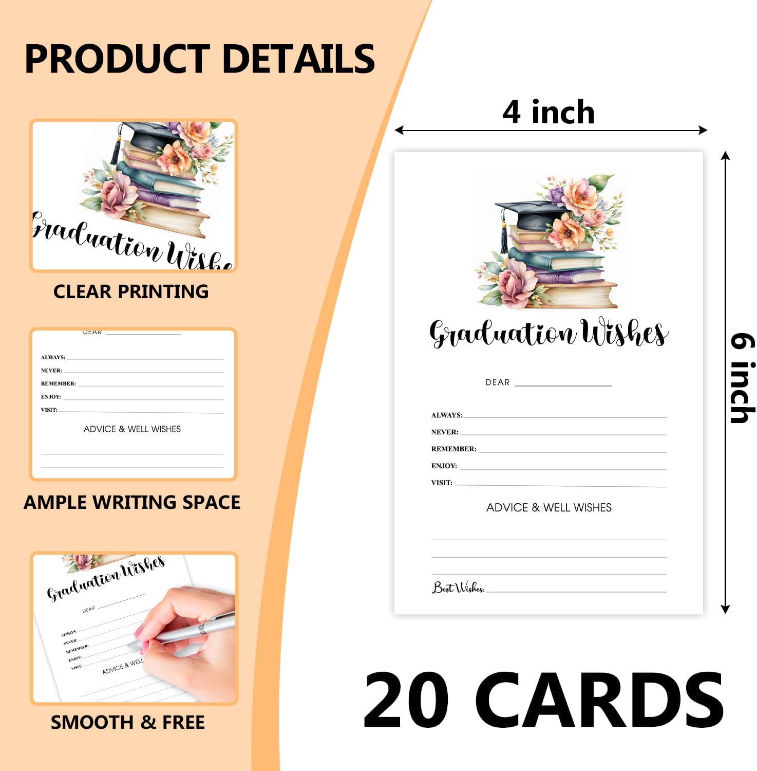 Floral Graduation Wishes and Advice Cards for Junior College University Masters High School Grad Celebration or Announcement, 20 Set Graduate Wishes Cards, Grad Party Supplies - C04 image 2