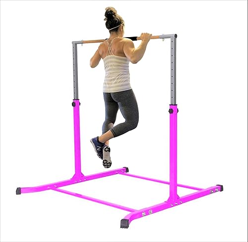 Miniatura 5 de Barra horizontal expandible de gimnasia de 3 a 5 pies, color rosa con mango libre, cojín para entrenamiento juvenil, atlético, niños y adultos