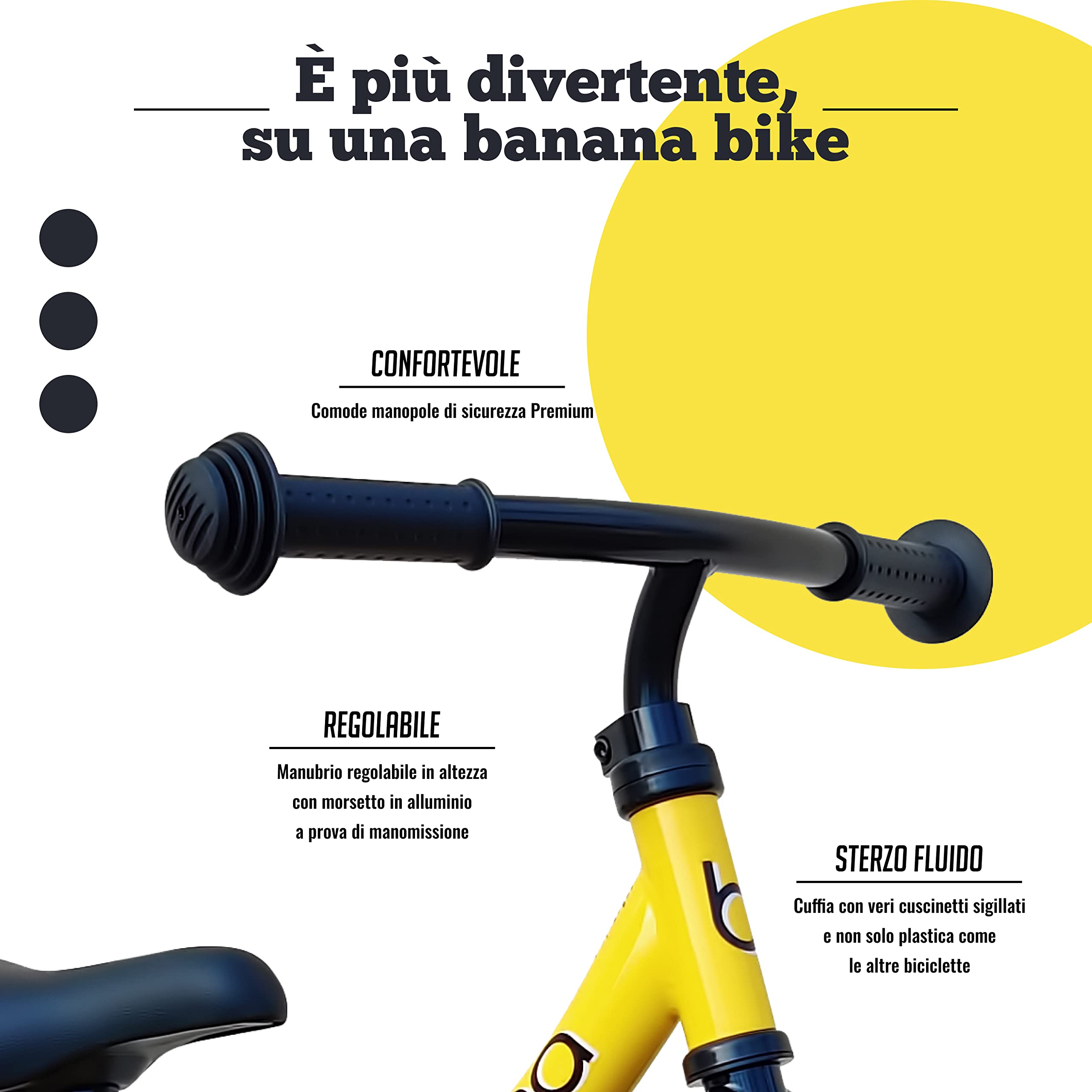 Banana GT Balance Bike - Bici leggera per bambini e bambine di 2, 3, 4 e 5 anni - Bici senza pedali per bambini con manubrio e sedile regolabile - Alluminio, ruote ad aria