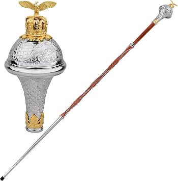 American Maces, Drum Major Maces Parade Stick Malacca Cane With Chain Eagle Head