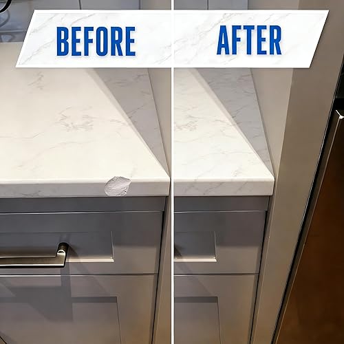 Miniatura 2 de Kit de reparación de encimera de cuarzo (blanco), secado rápido, fijación permanente para virutas de borde, grietas, arañazos, rasguños en cuarzo