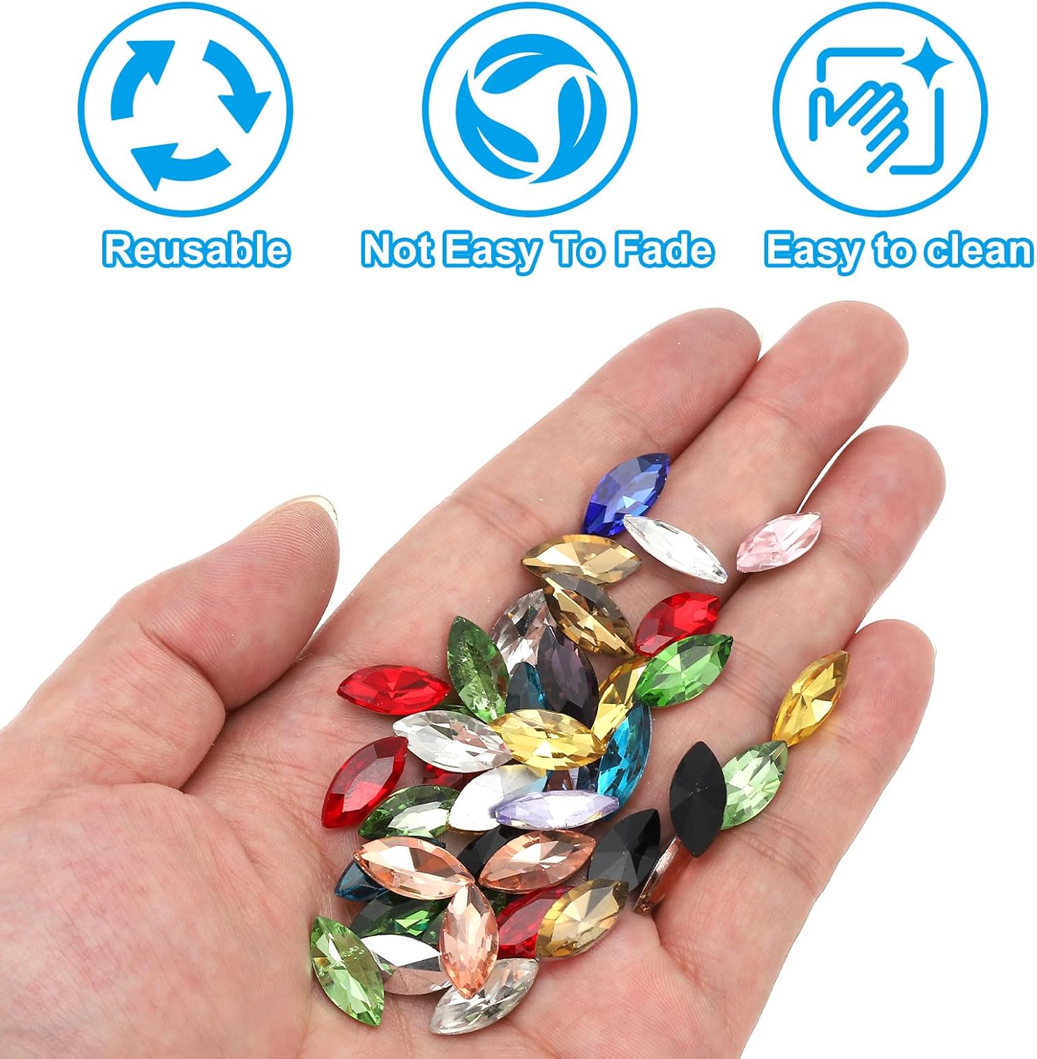 PATIKIL Marquise Gems, 40 Pcs 15x7mm Glass Rhinestones Flat Back Navette Horse Eye Crystal Gems for Jewelry Making DIY Craft, Colorful - Image 5