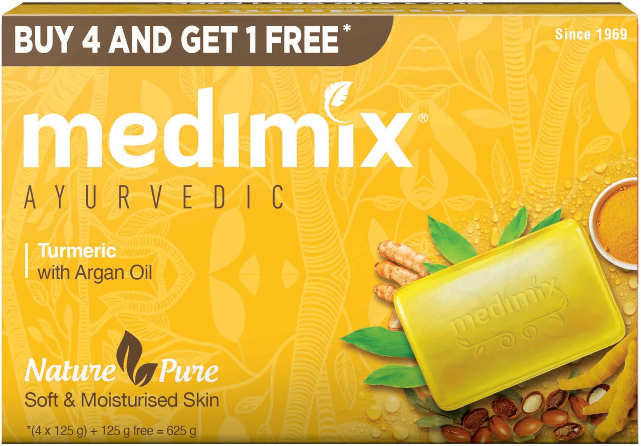 Medimix Ayurvedic Tumeric & Argan Oil Bathing Bar, 125 g (4 + 1 Offer Pack)