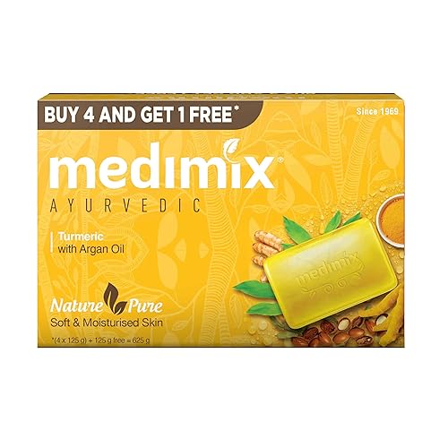 Medimix Jabón de baño ayurvédico de cúrcuma y aceite de argán, 125 Gm (paquete de oferta 4+1)