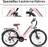 HILAND Vélo Électrique 26 Pouces, Vélo Ville Électrique 7 Vitesses avec Moteur 250W, Freins à Disque, Batterie 7,8Ah, VAE Urbain Homme Femme, Rose - 3