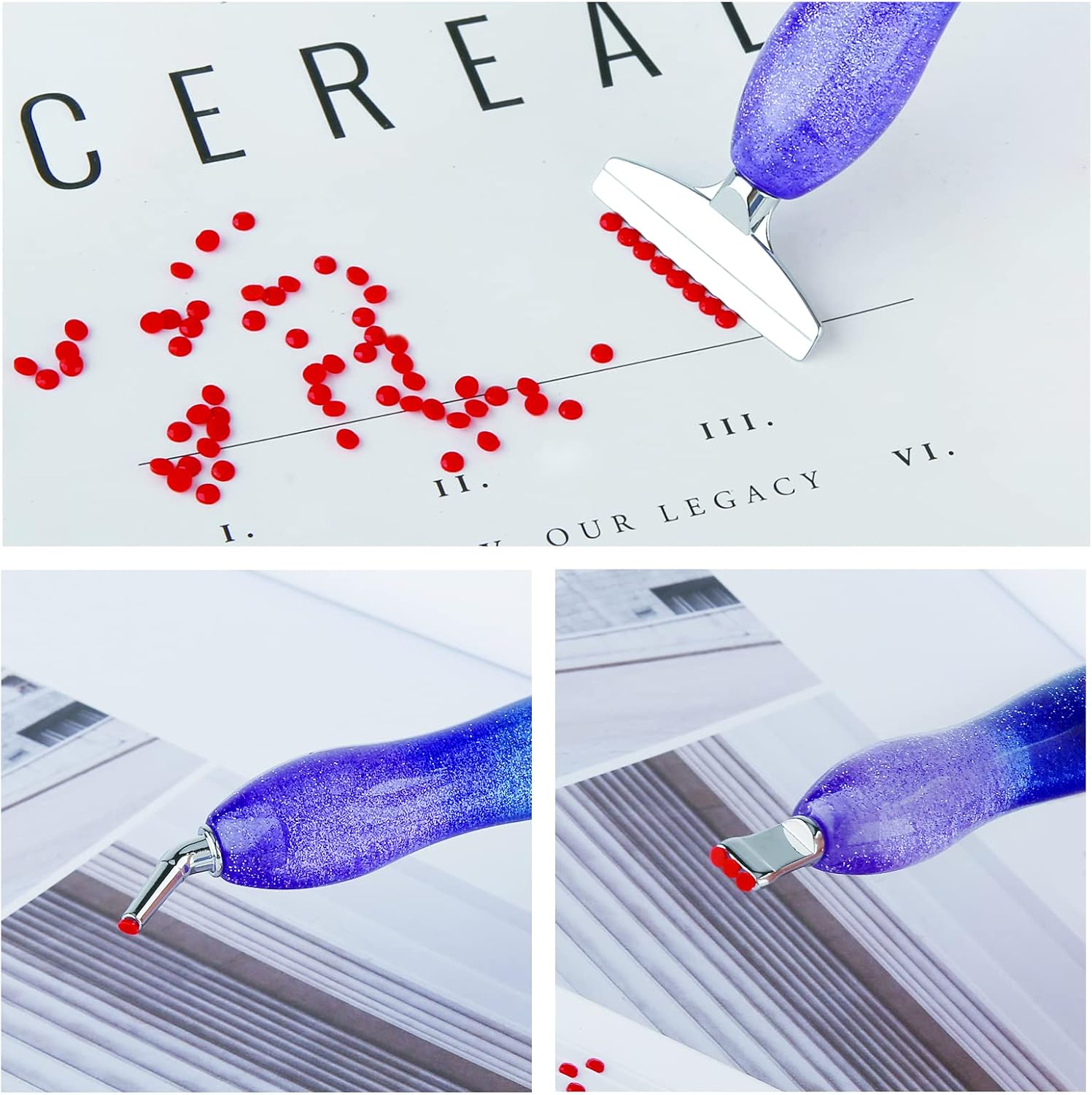 14pcs Metal Tips Diamond Painting Pen Kits, 6pcs Stainless Steel Tips, 6 Diamond Painting Glue Clays, 5D Diamond Painting Accessories Tools for DIY Craft, Comfort Grip and Faster Drilling,Blue