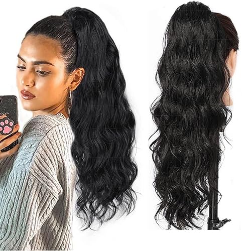 WENYU Extensión de cola de caballo de cabello humano ondulado para mujeres negras con pasta mágica envolvente cola de caballo de cabello humano para