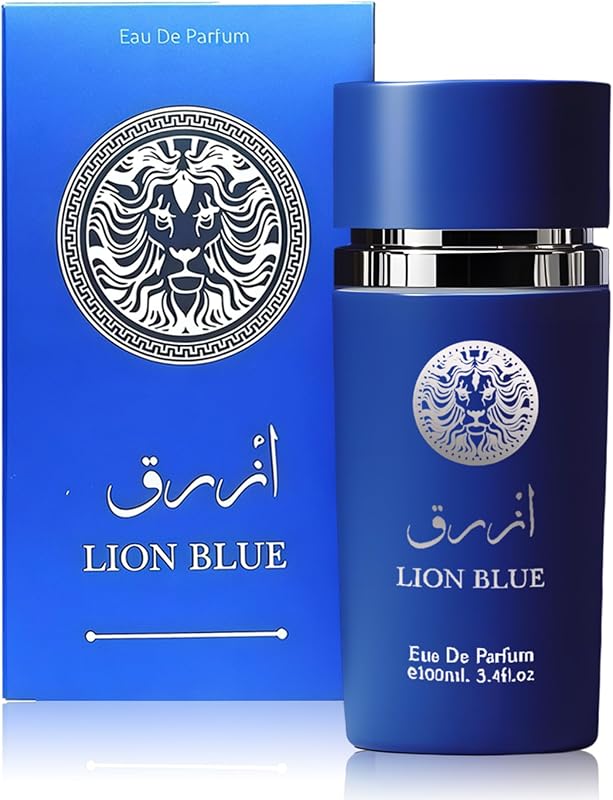 Cologne for Men Lion Blue 3.4 Fl Oz Eau de Toilette Spray Noted with Fresh, Spicy, Vanilla, Coconut Fragrance Alcohol-Free Luxury Men's Perfume for Daily Use