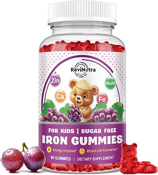 Iron Supplement Gummies for Kids - with Calcium, Zinc, Kids Multivitamin with Iron Gummies - Immune Support, Blood Builder & Energy Support for Iron Deficiency, Anemia, Vegan - 60 Count Grape Flavor