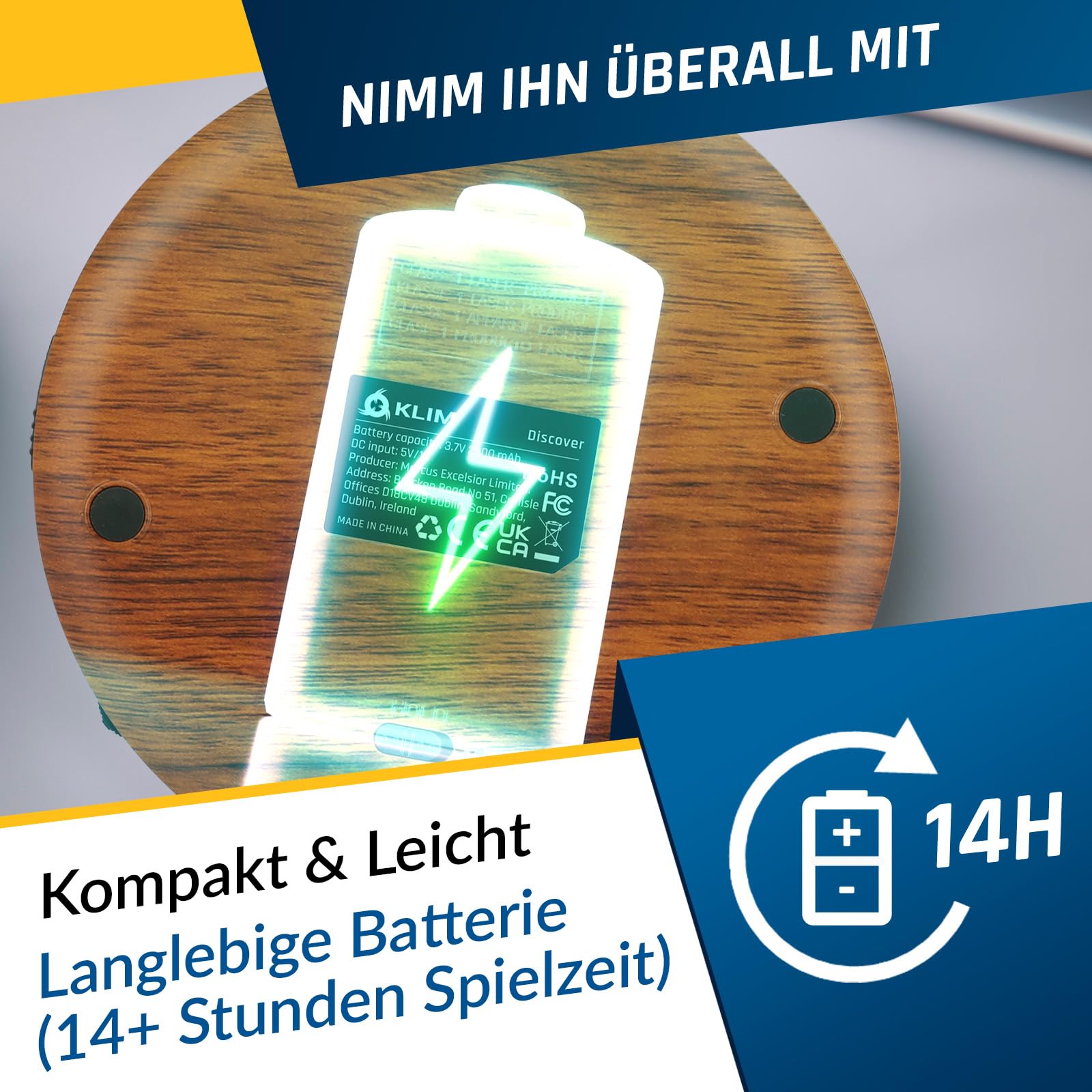KLIM Discover + Tragbarer CD-Player Walkman mit langlebigem Akku + Mit Kopfhörern + Radio FM + Kompatibler MP3-CD-Player + SD-Karte, FM-Transmitter, Bluetooth + Ideal für Autos + Portable CD Player