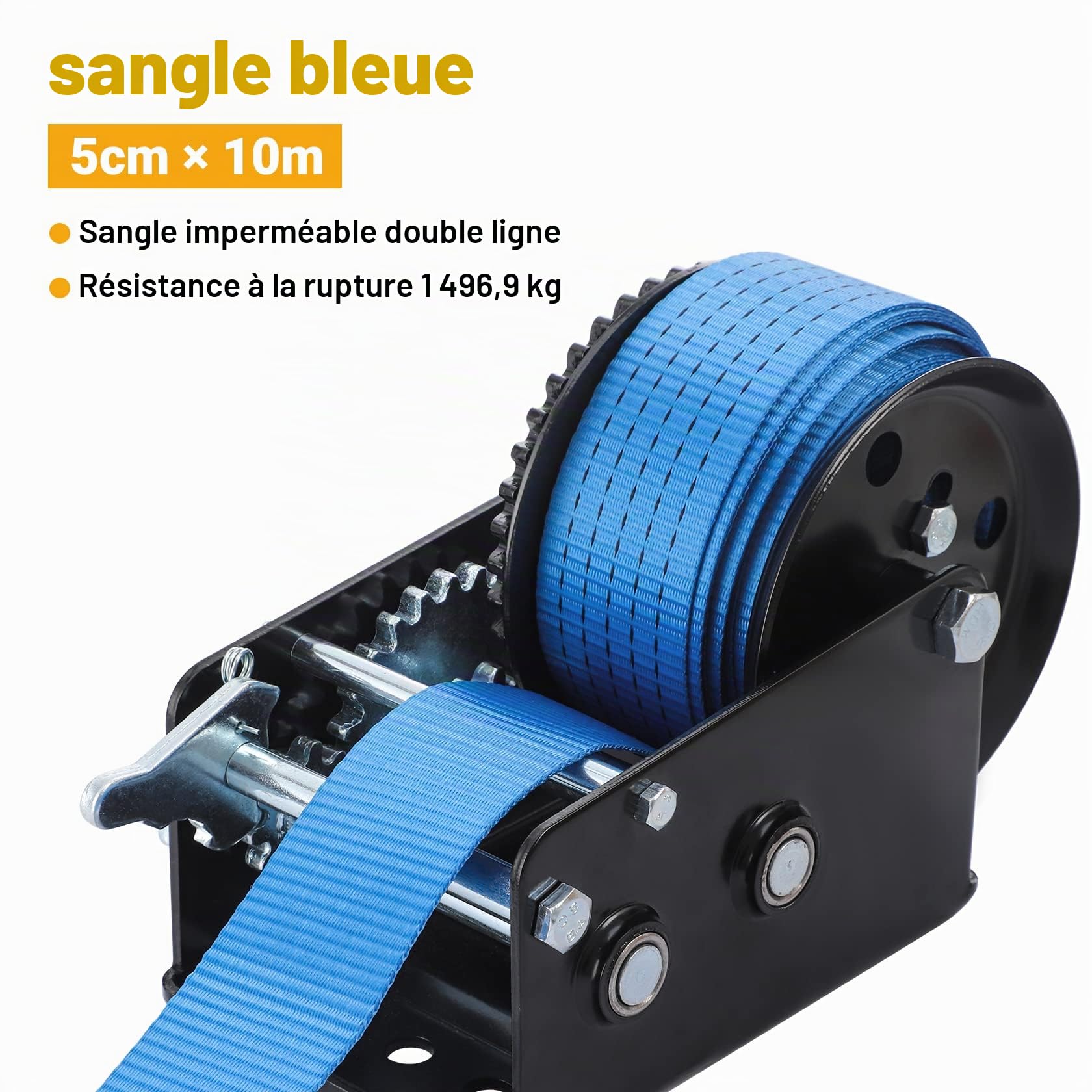 Pindex Treuil Manuel - Treuil à Main 3000LBS (1365kg) avec 10m Bleu Polyester Cordon Treuil, Treuil à Corde Bidirectionnel Portable Remorque Voiture Bateau