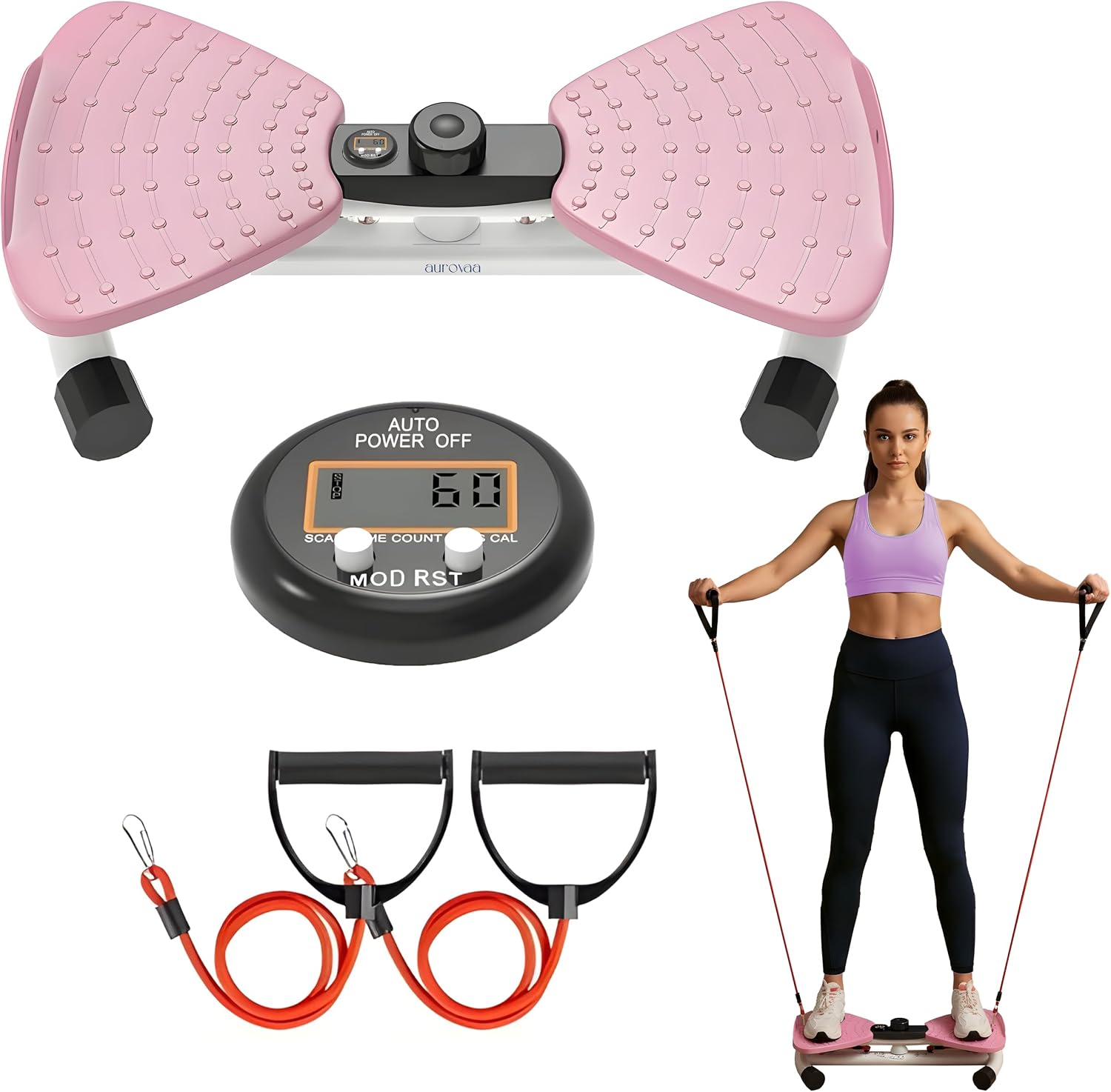 Waist Twister Board with Digital Counter & Resistance Bands, 330 lb