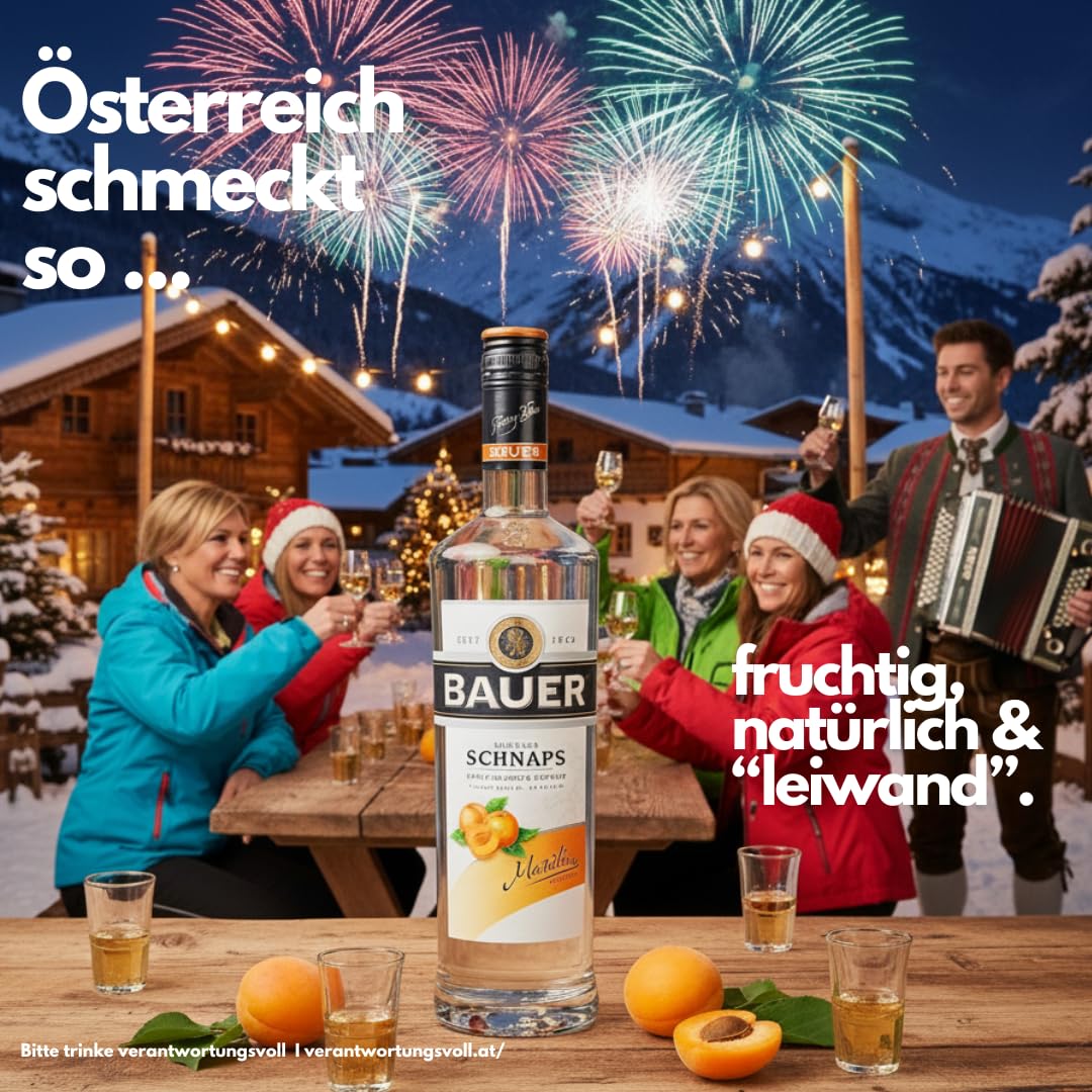 Bauer Marillenschnaps - Der Geschmack des Sommers in seiner schönsten Form - Obstbrände aus Österreich seit 1920 - Marillenbrand Geschenk Idee (3 x 1,0 L)