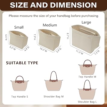 Purse Organizer Insert for Longchamp Le Pliage L, Felt Anti-Sag