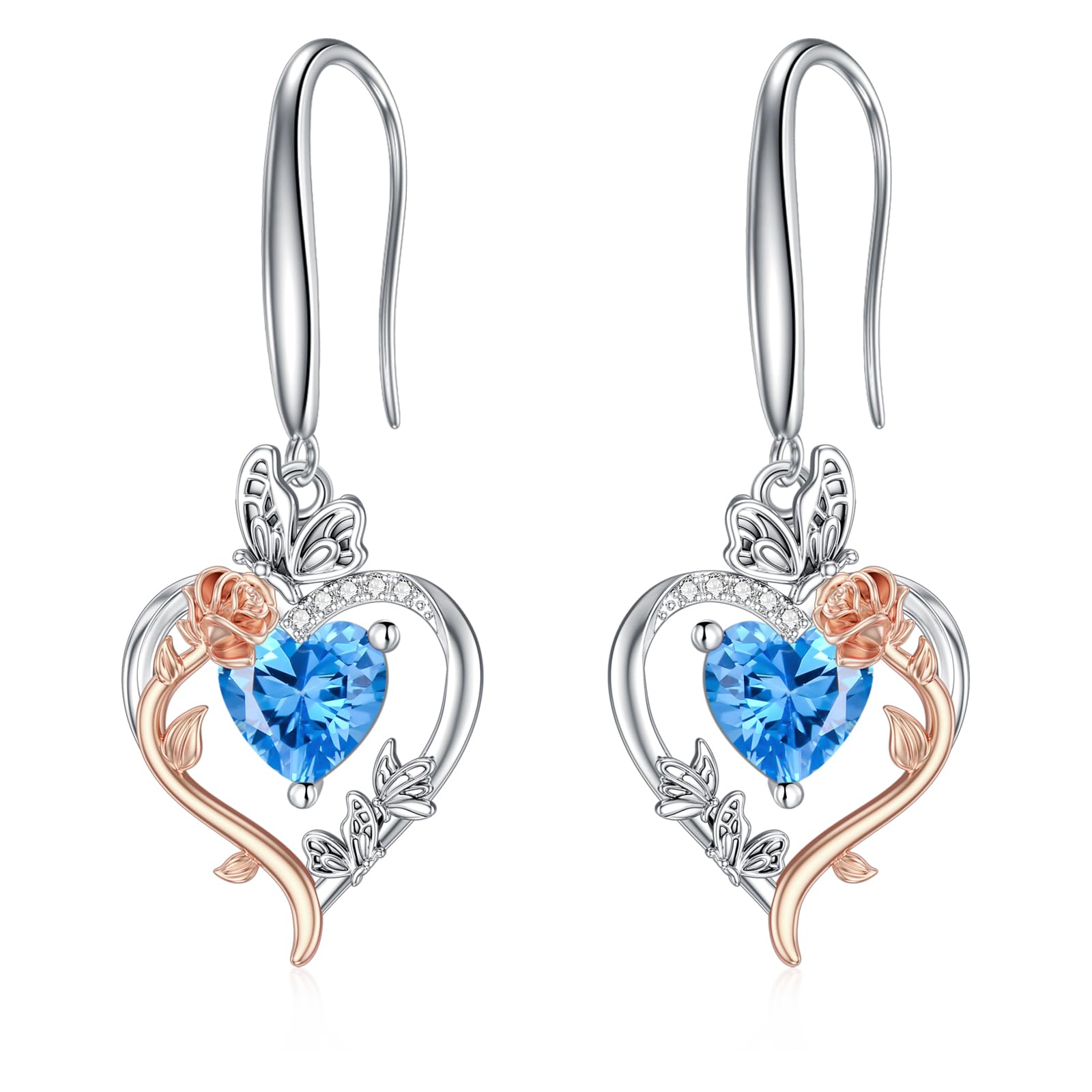 TOUPOP Mothers Day Gifts Rose Heart Birthstone Earrings 925 Sterling Silver Butterfly Earrings Love Jewelry Anniversary Birthday Gifts for Women Mom