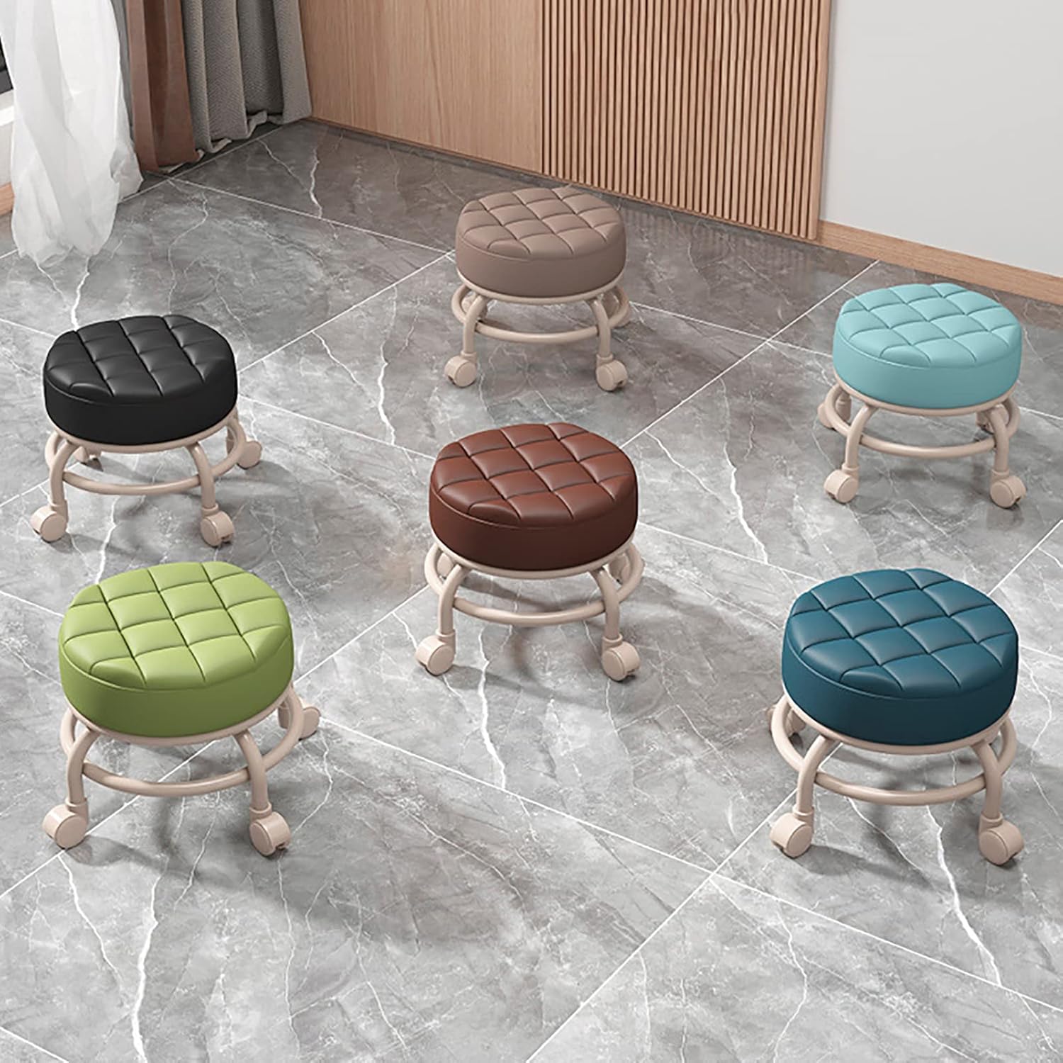 Stool Saddle Stool Small Stool Low Rolling Stool with 360掳Swivel Wheels, Movable Chair Pu Leather Roller Seat Stool Chair, Rolling Seat Stool for Home Office Garage Shop,Gone Size