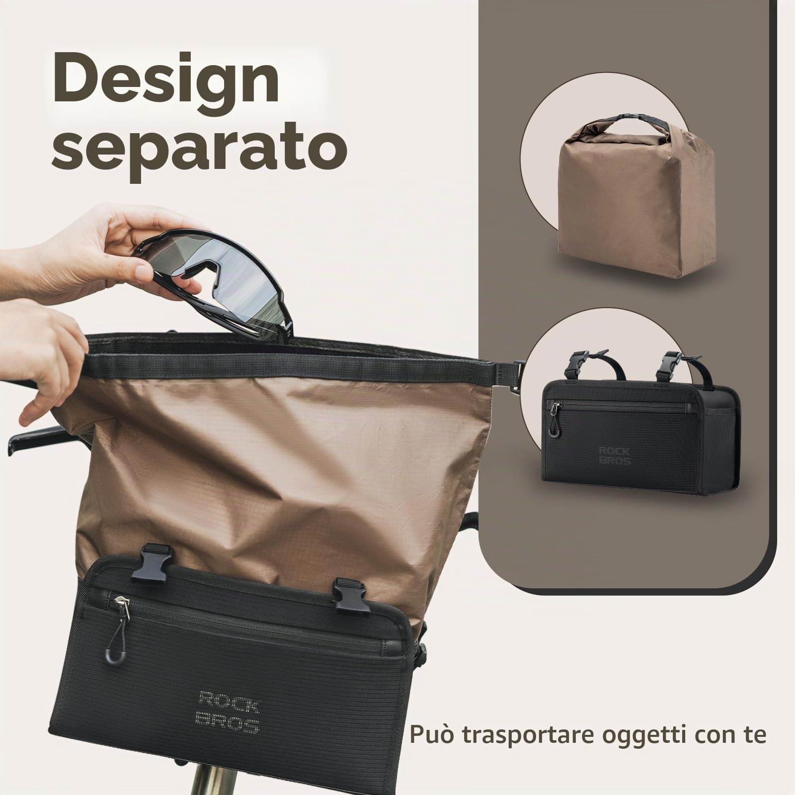 ROCKBROS Borsa Manubrio Bici Impermeabile 5,5L Scompartimenti Separati | Scompartimenti Interni Separati, Grande Capacità 5,5L Impermeabile, Compatibile con MTB, Strada e Pieghevoli