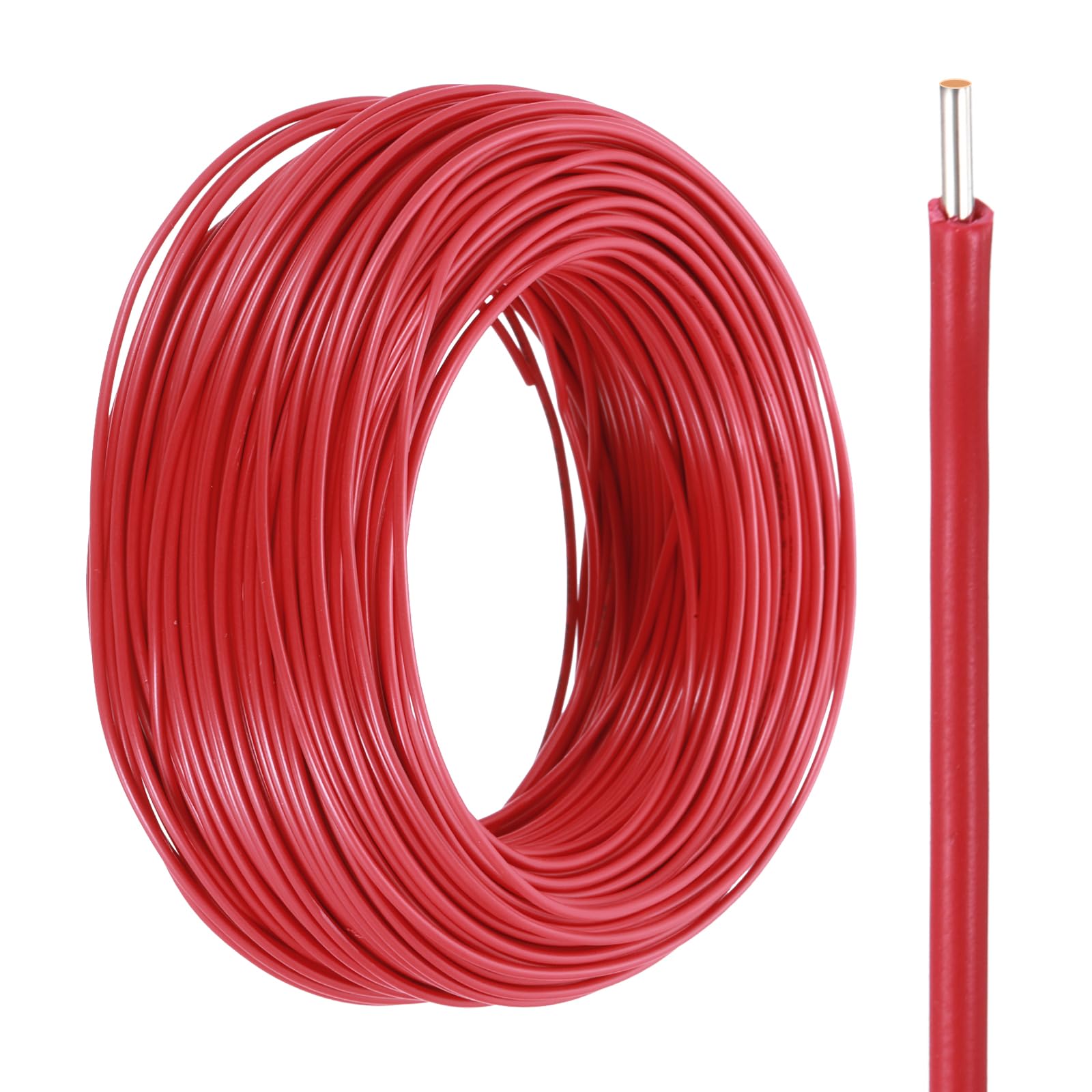 sourcing map UL1007 Solid Core Wire, 24 Gauge 200FT 300V 24 AWG Electrical Wire Tinned Copper PVC 80 Degree High Temp Internal Wiring for Fixed Installations, Appliances, Red