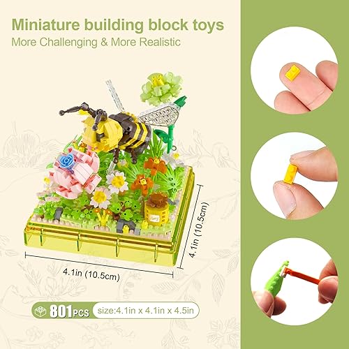 Miniatura 5 de Ramos de flores e insectos, juguetes de construcción  490 piezas de bloques de construcción de margaritas pequeñas con cubierta antipolvo, flores