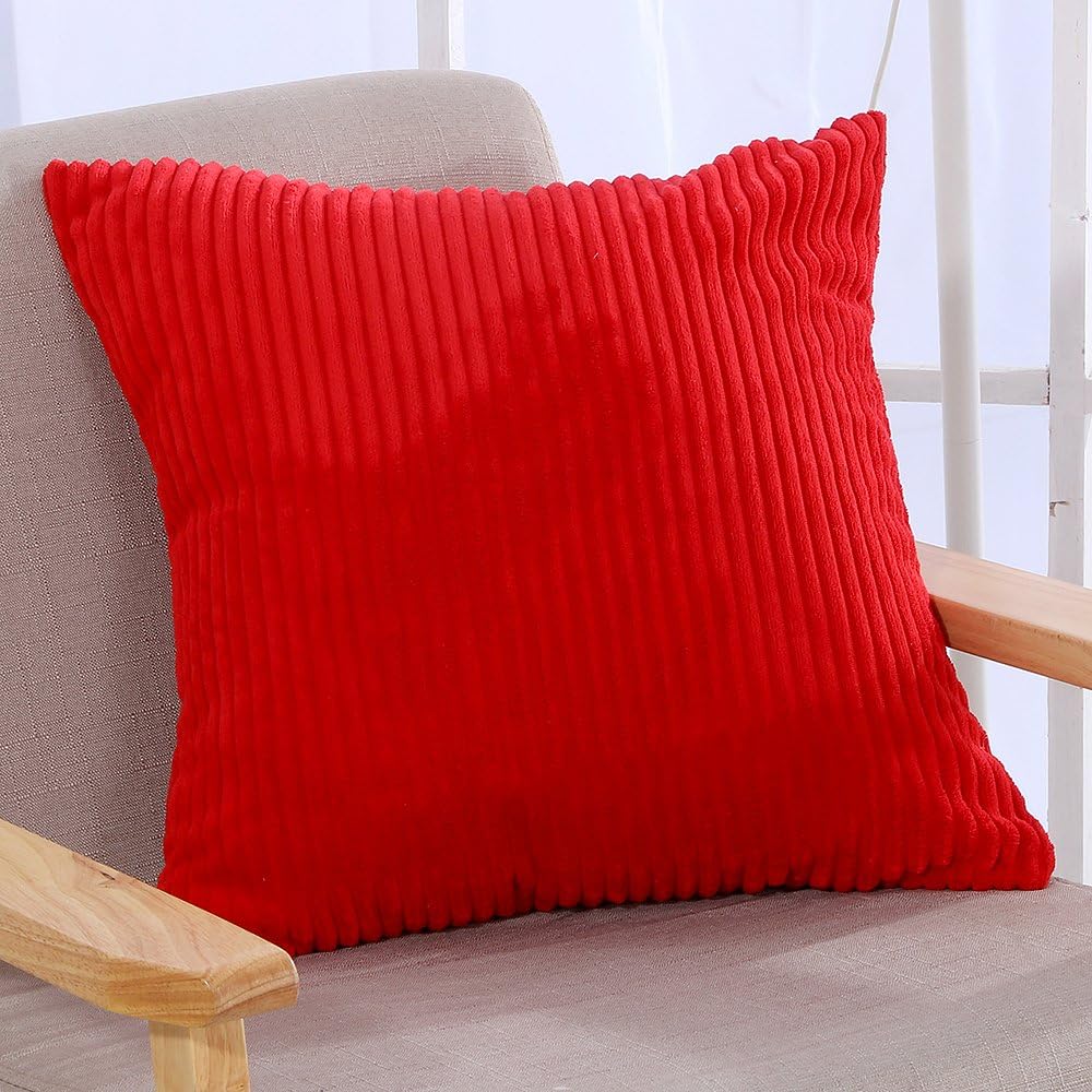 famibay Square Solid Cushion Cover with Invisible Zipper for Sofa,Decorative Throw Pillow Case Velvet Corduroy Pillow Covers Decorative 20x20 (20" x 20", Red)