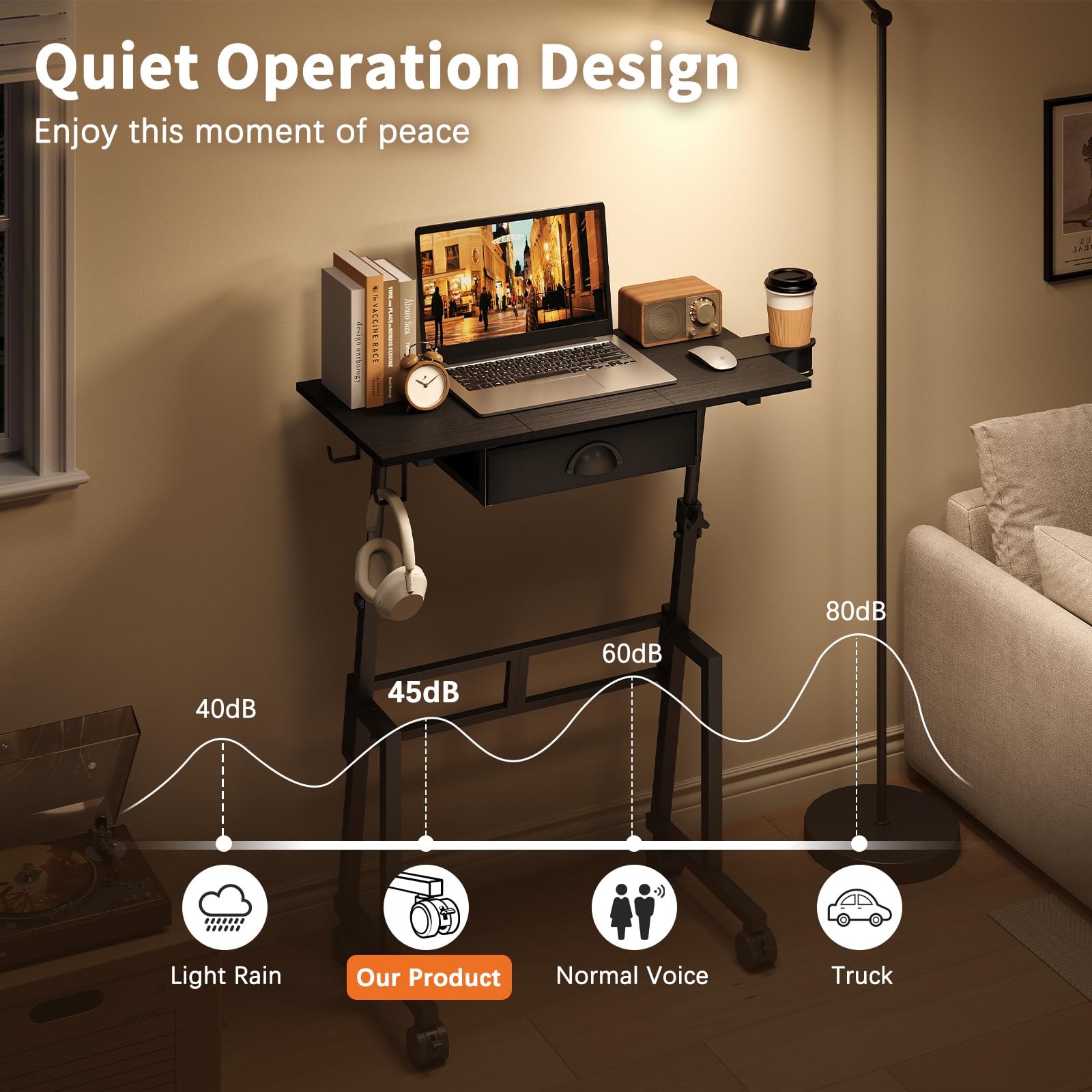 Adjustable Height Standing Desk with Drawer Rolling Sit to Stand Up Desk with Wheels Height 31 5-43 3 — view 9