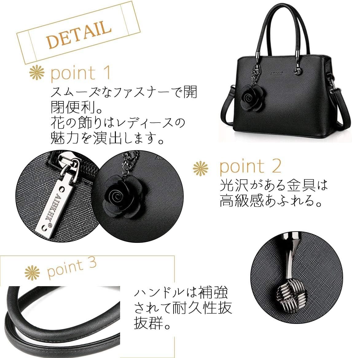 [SISUCO] 優雅 ハンドバッグ 本革 レディース スクエア型 冠婚葬祭 花飾り付き かばん おしゃれ 2way ショルダーバッグ 斜め掛けバッグ 防水 通勤バッグ OL デート ビジネス 牛革 女性 プレゼント