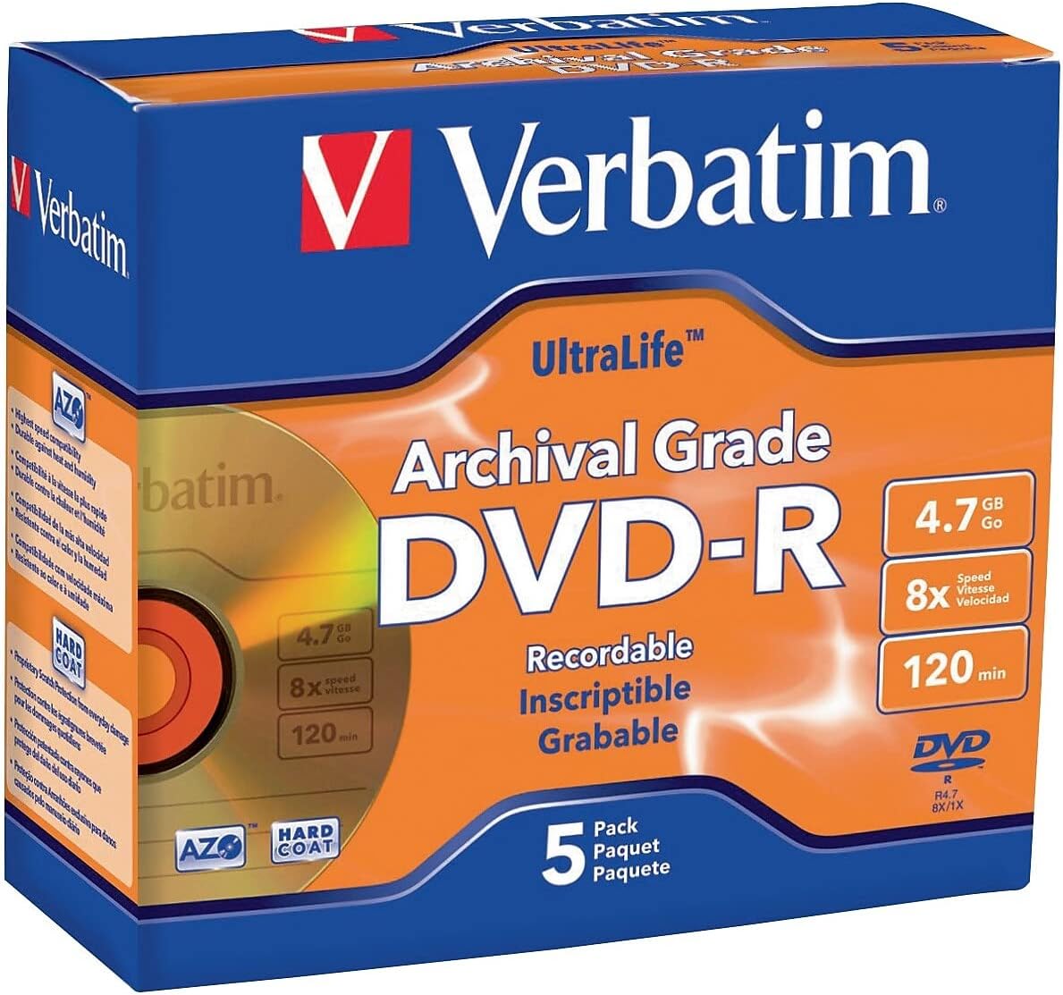 5pk Dvd-R 8x Ultralife Archival Grade Gold Shiny Jewel Case