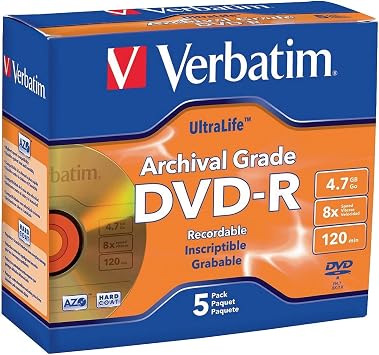 VERBATIM 96320 / 5PK DVD-R 8X ULTRALIFE ARCHIVAL GRADE GOLD SHINY JEWEL CASE by Verbatim