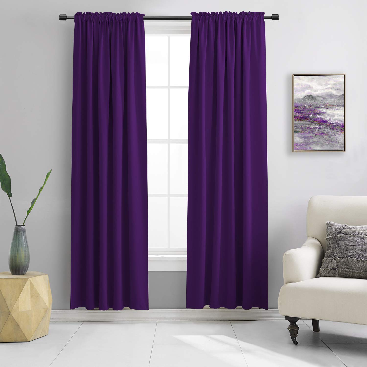 DONREN 84 Inches Long 2 Panels Blackout Curtain Panels for Bedroom - Rod Pocket Thermal Insulated Drapes for Living Room(Royal Purple,52 x 84)