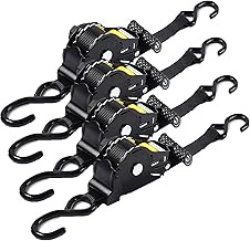 4 Pack Auto Retractable Ratchet Straps Each 2.5cm X 3m Strap Boasts a 1500lbs/680kg Break Strength,Featuring Weather Resistant Safety S-Hooks, Heavy Duty Tie Down Perfect for Any Hauling Job