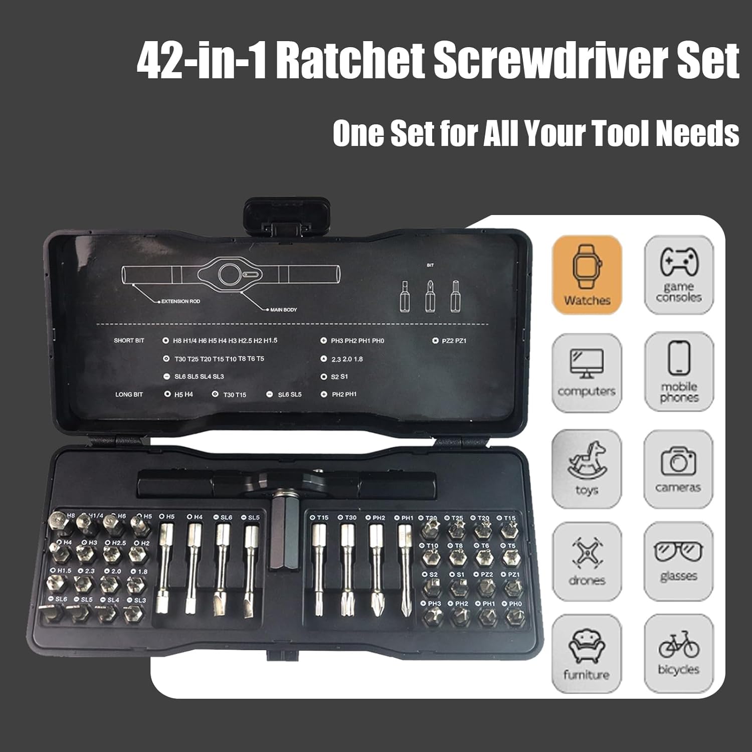 42 in 1 magnetic screwdriver set,Multi Bit Ratcheting screwdriver bit set with detachable handle,portable precision screwdriver set for DIY, PC, Electronics, Car & Bicycle Repair