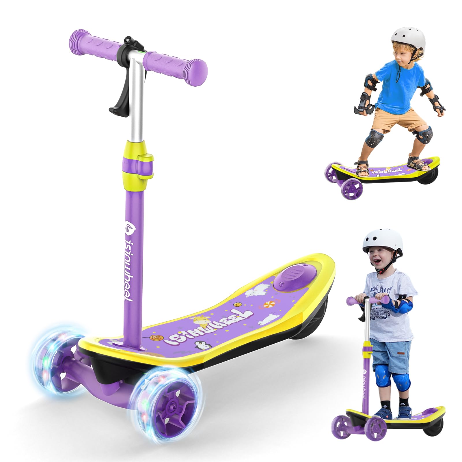 isinwheel MiniSpider Electric Scooter for Kids Ages 3-12, 2-in-1 3 Wheel Kids Electric Scooter with Remote Controller and 2 Speeds, Nice Gifts for Kids Purple