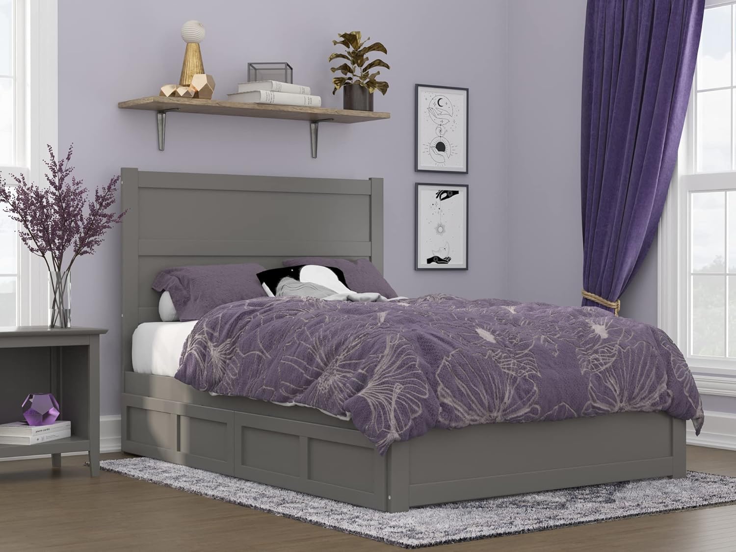 AFI NoHo Full Size Platform Bed with Footboard & Storage Drawers in Grey