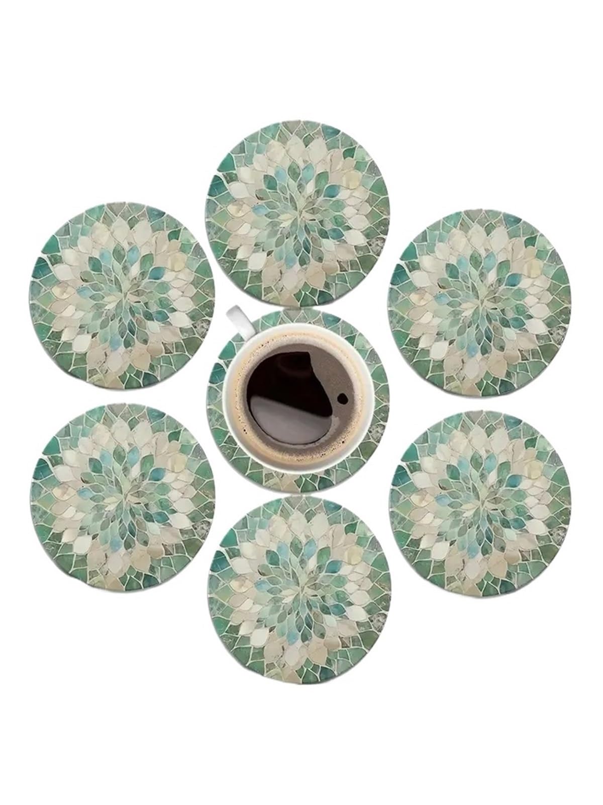 Wooden Round Coasters 6Pcs 4In Retro Green Leaf Wooden Coasters