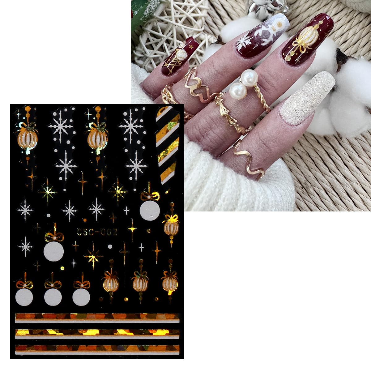 JMEOWIO Nagelsticker Set Weihnachten – 12 Blätter Mit Glitzer, Schneeflocken & Gold-Deko Für DIY Nageldesign